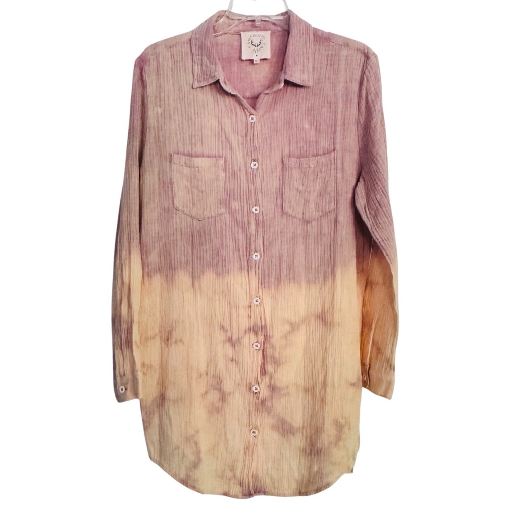 Fantastic Fawn Size M Dip Dyed Cotton Gauze Long Sleeve Boho Coastal Dress-Tunic